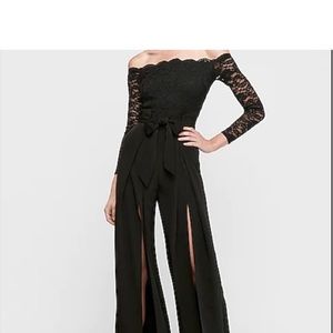 Express off the shoulder lace jumpsuit